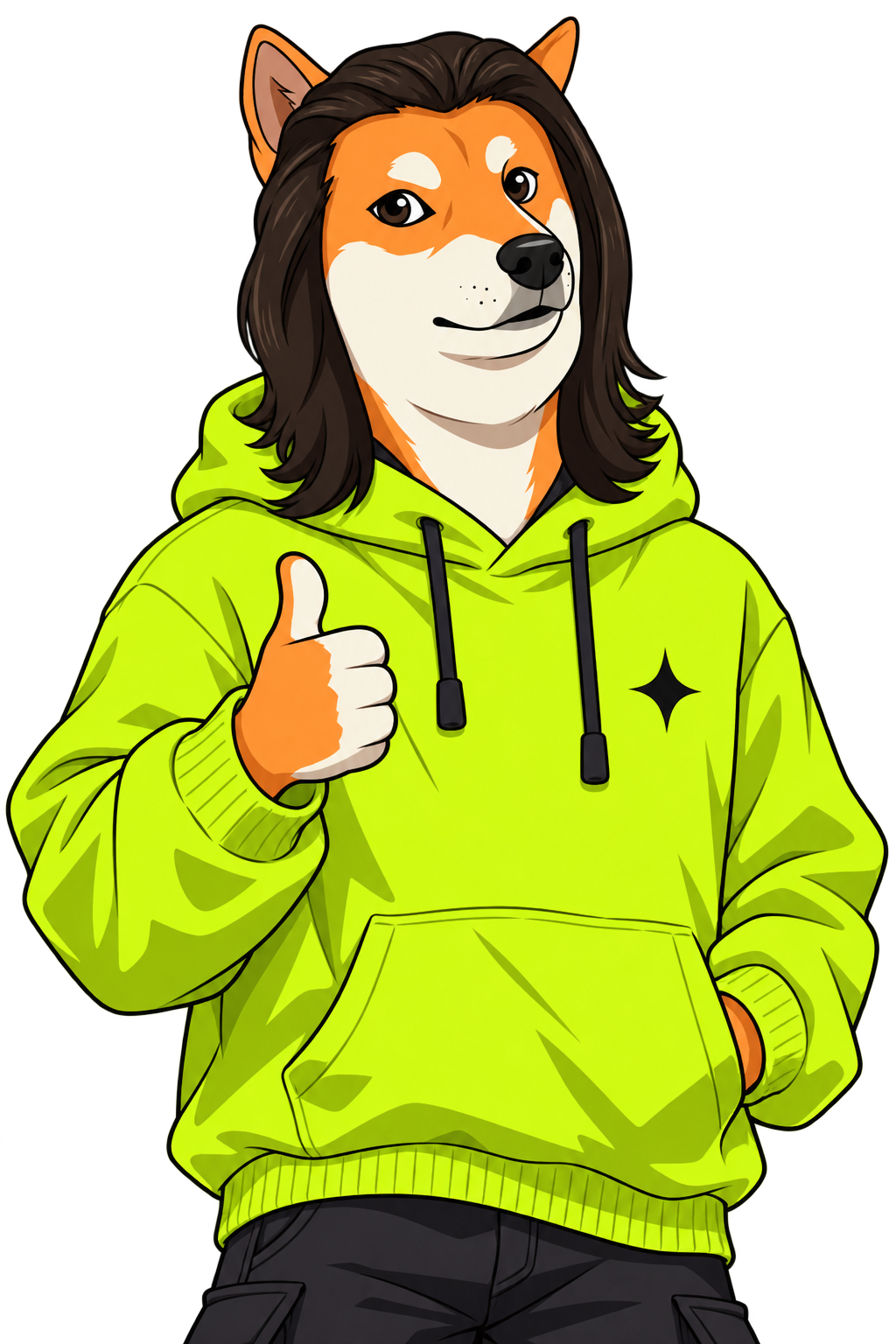 The ONLYGOOD mascot in a lime hoodie giving a thumbs-up.