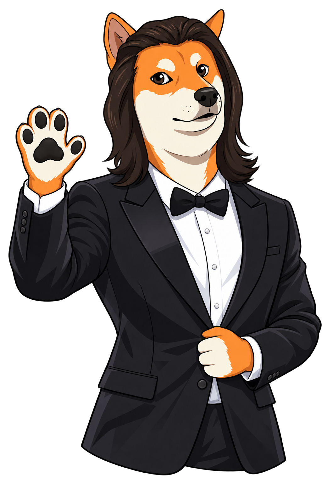 ONLYGOOD's tuxedo-wearing mascot greeting visitors.
